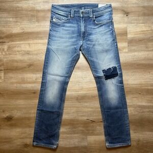 Diesel Thavar Jeans Men 30x27 Blue Slim Skinny Stretch Patched Faded (Tag28x32)
